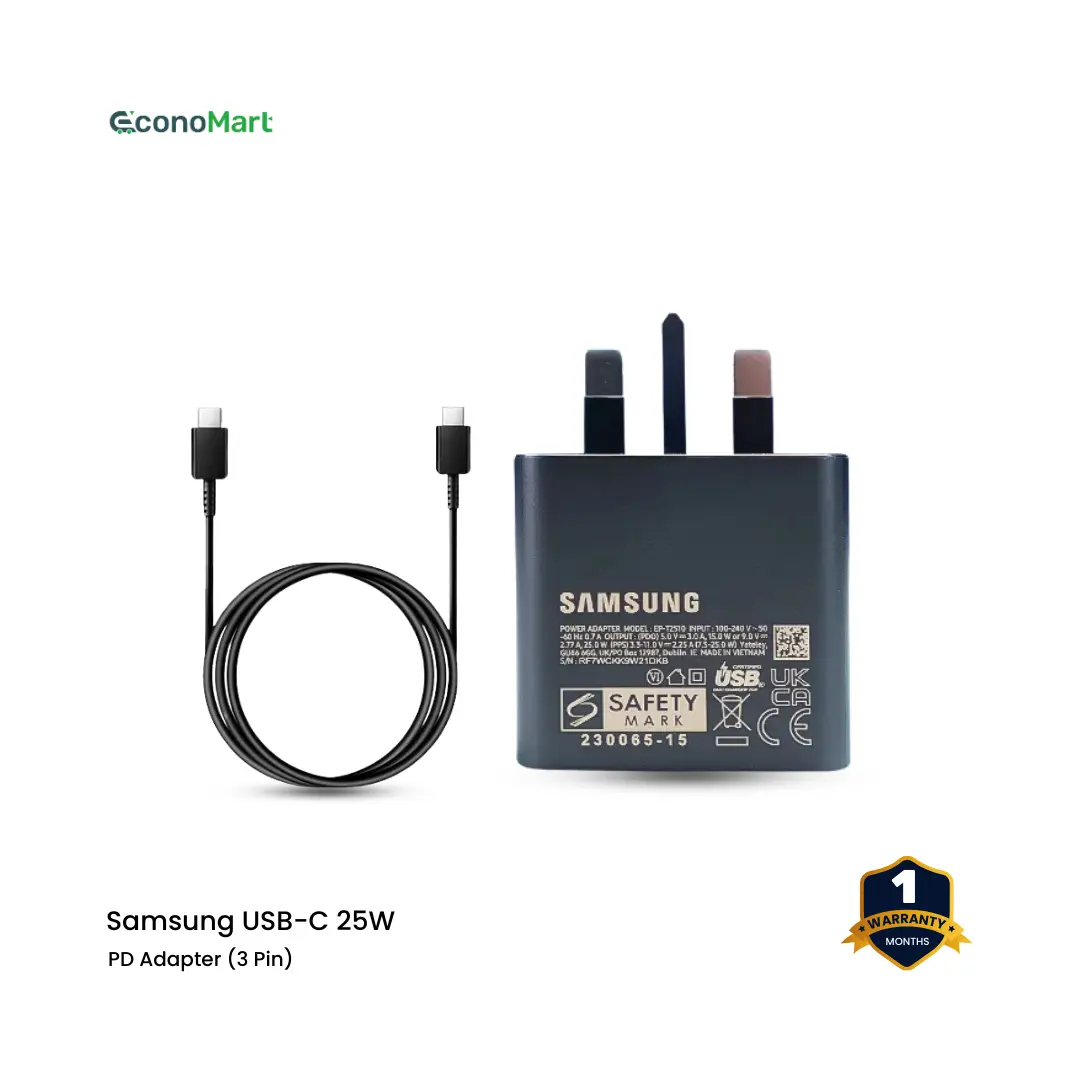 Samsung 25W USB-C PD Fast Charger Adapter 3 Pin With Cable